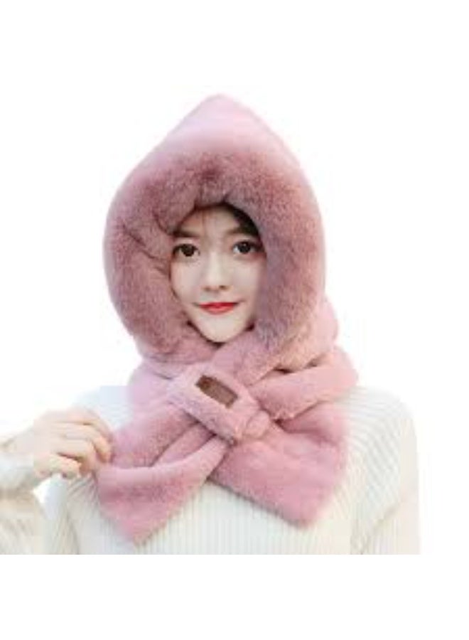 كاب فرو ناعم مع كوفيه مدمج 🐻🤍 أذنين لطيفتين ودفء مثالي للشتاء ❄️🧣 ستايل أنيق ومريح لكل المناسبات! - Image 4